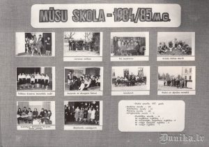Sikšņu skolas planšetes “Mūsu skola 1984/85 mācību gadā” kopskats.