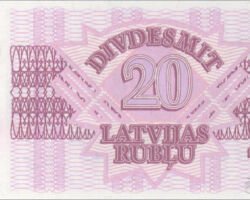 20 Latvijas rubļi, 1992, reverss.