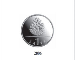 LV 1 lata monēta "Čiekurs" (Henrihs Vorkals un Jānis Strupulis), kaltas Rahapaja Oy (Somija).