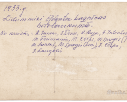1933. gads. Līdumnieki Golgātas baznīcas būvlaukumā. No kreisās: A. Janeks, J. Deme, K. Auza, J. Intenbergs, M. Freimanis, M. Cērps, M. Sproģis juniors, M. Janeks, M. Sproģis seniors, J. Cērps, J. Laugalis.