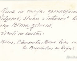 Vienā no misijas apmeklējumiem Vidzemē, Stieres “Saturos”, br. Jāņa Bēma ģimenē. Vīrieši no kreisās: J. Bēms, P. Jankaitis Bēma tētis un Br. Brīnholms no Rīgas.